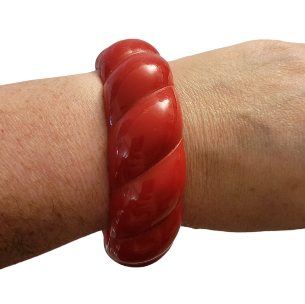Vintage Bangle Bracelet Carved Plastic
